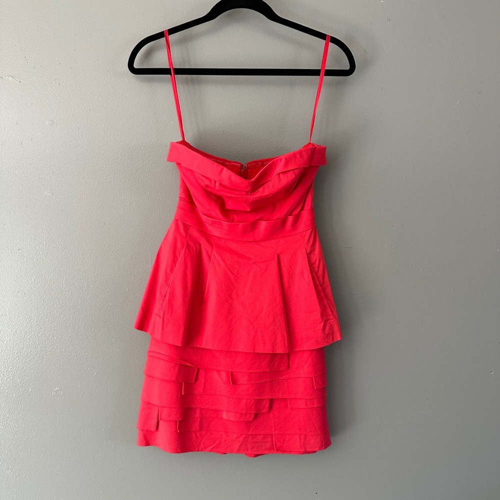 BCBGMaxazria Red‎ Strapless Tiered Mini Dress